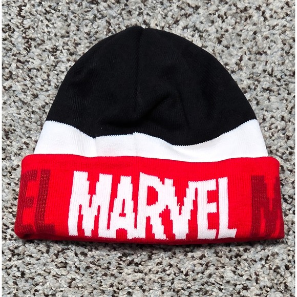 Marvel Other - Marvel Beanie Hat Black White Red‎ Logo One Size Kids